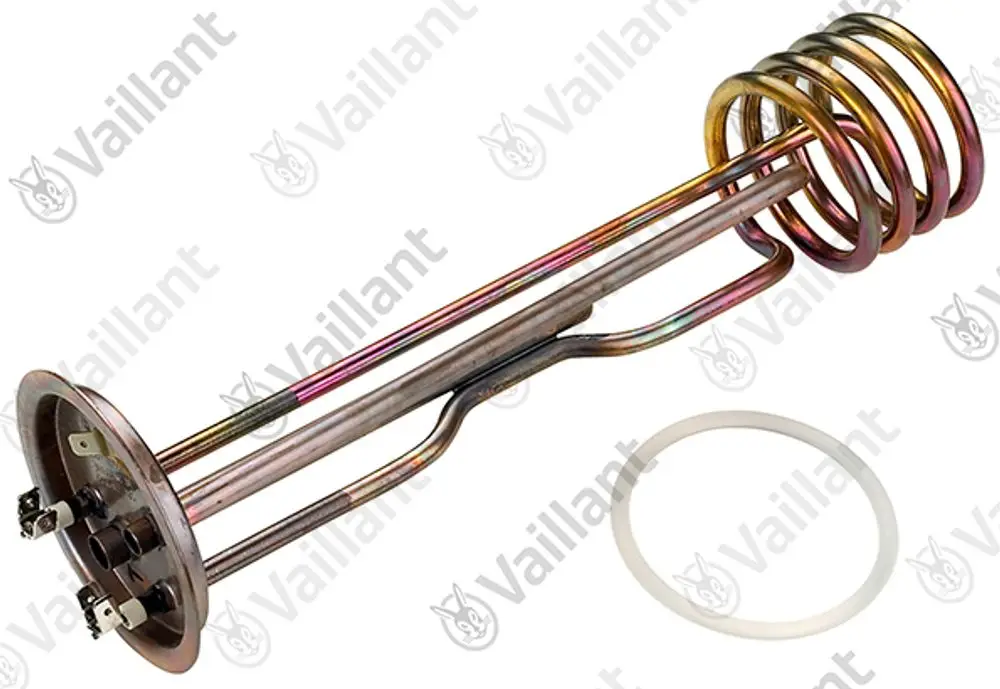 Vaillant Heizstäbe, spiralförmig angeordnet, mit Anschlussklemmen und Dichtungsring zur Verwendung in Heizsystemen.